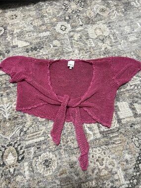 MPG Pink Knit Tie-Front Short Sleeve Top